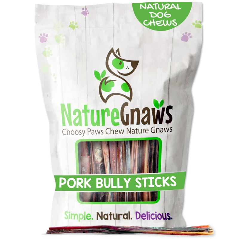 Nature Gnaws Bully Sticks Extra Fin au Porc pour Chien Petit 5-6 pouces (50 unités) – Longue Durée et Saveur Bacon Naturelle