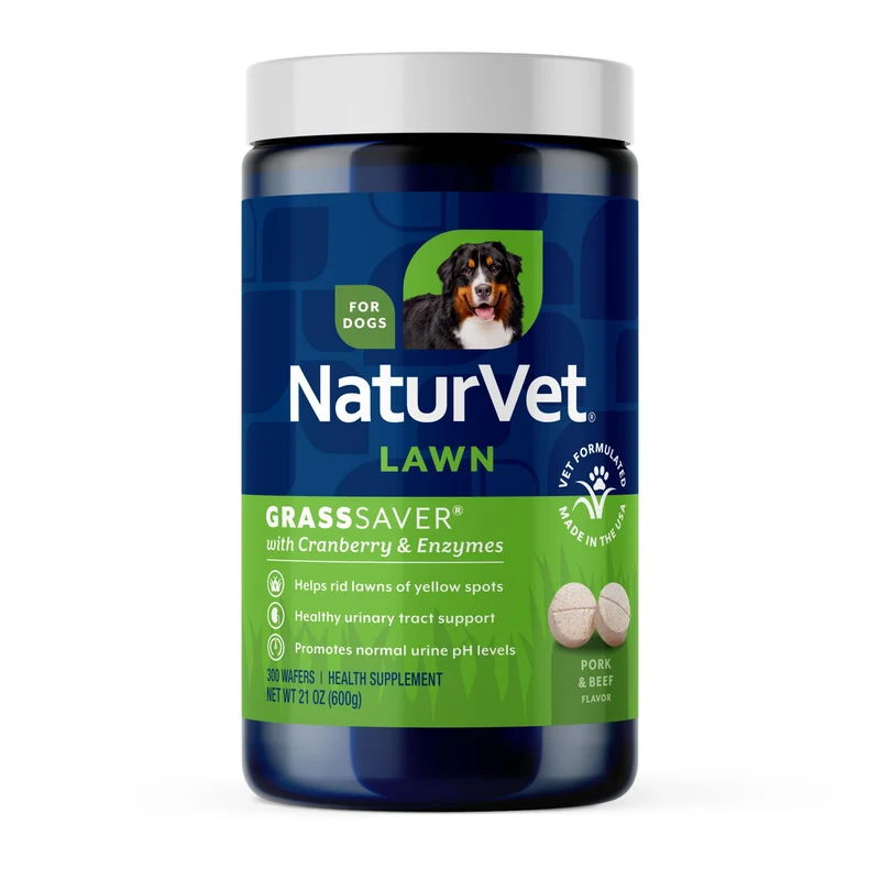 NaturVet GrassSaver Wafers pour chiens – Enzymes, vitamines B et acides aminés – 300 galettes croquantes
