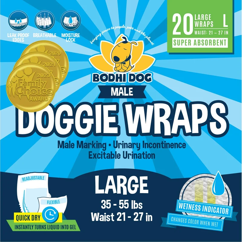 Couches jetables Bodhi Dog pour chien mâle – Ultra absorbantes, anti-fuites – Taille Large (20 unités)