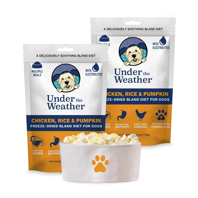 Under the Weather Bland Diet pour chien | Digeste en cas de troubles digestifs | Électrolytes | 100% viande de qualité humaine | Lyophilisé | Pack 2 – Riz, Poulet & Citrouille – 170 g