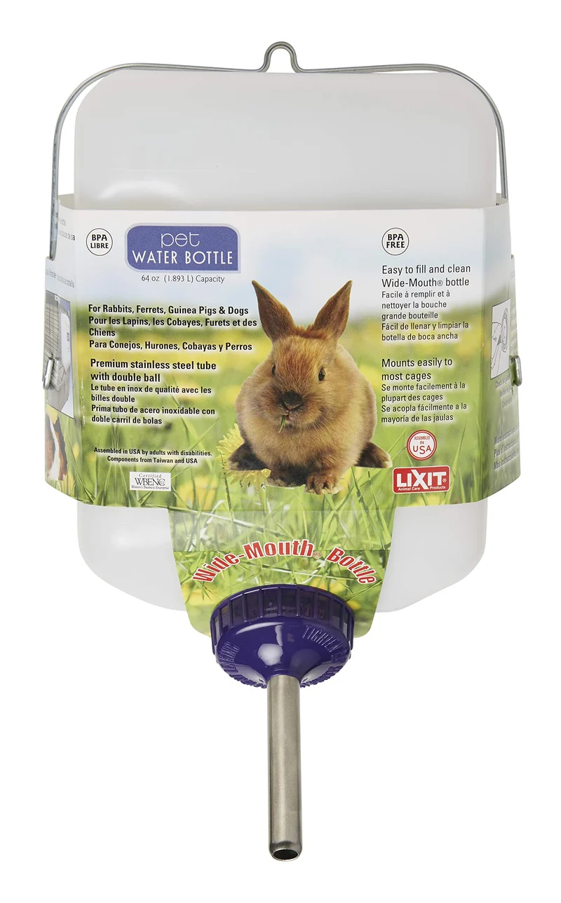 Lixit Bouteille d’Eau Résistante aux Intempéries 64oz – Pour Lapins et Petits Animaux, Blanc (Pack de 2)