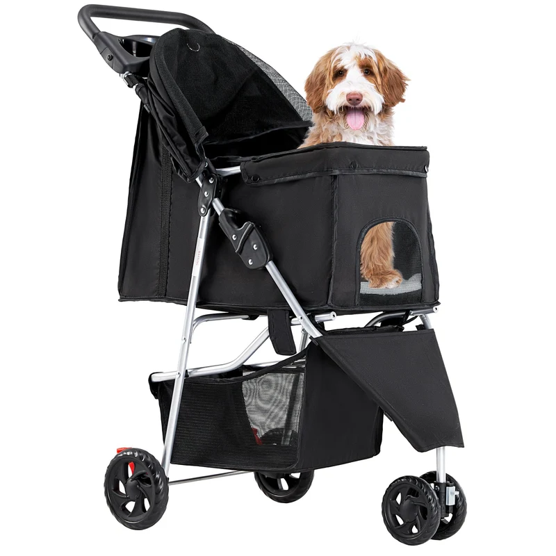 KMFurnila Poussette 3 Roues pour Animaux – Léger, Pliable et Durable | Chiens et Chats