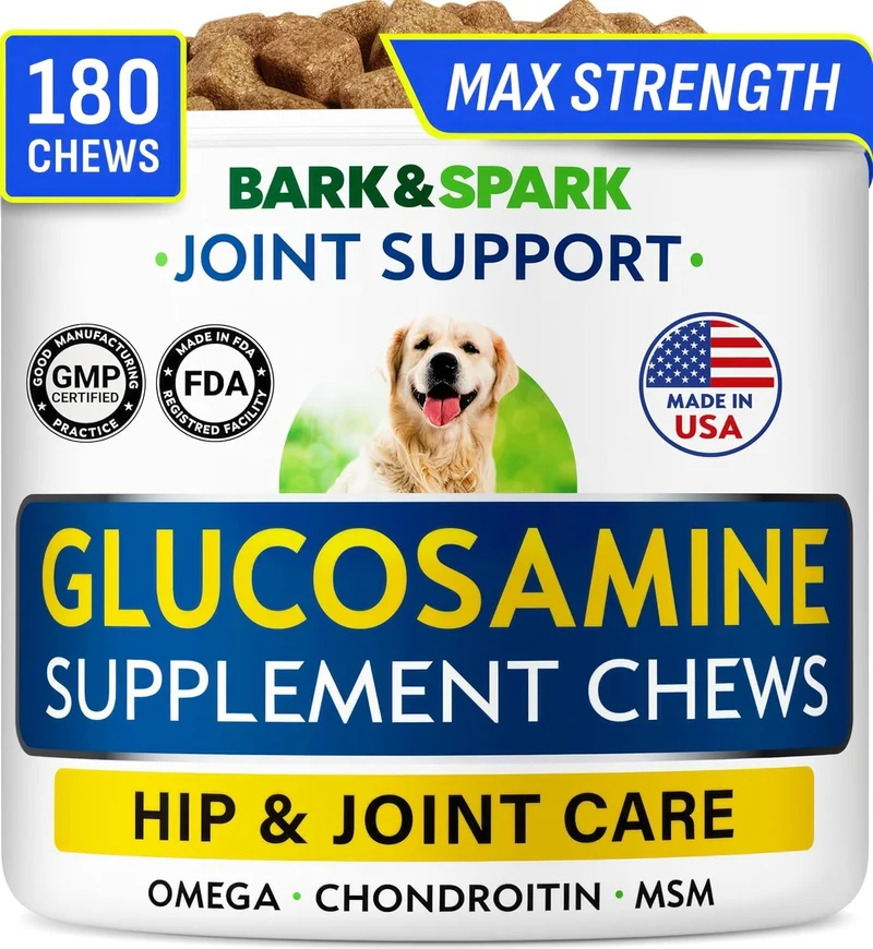 BARK&SPARK Glucosamine Chondroitine pour Chiens — Soin des Hanches & Articulations (180 Friandises au Poulet)
