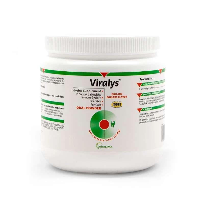 Vetoquinol Viralys Poudre L-Lysine pour Chats et Chatons – Saveur Poisson, 100 g