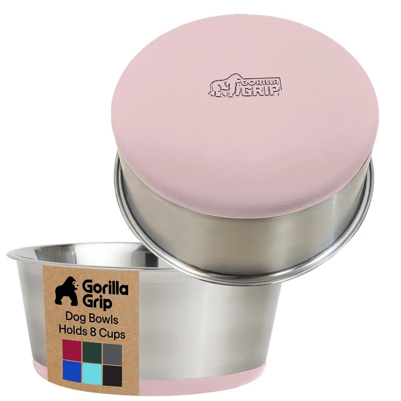 GORILLA GRIP Bols en acier inox 304 rose – Lot de 2, 8 tasses chacun (64 oz), base antidérapante