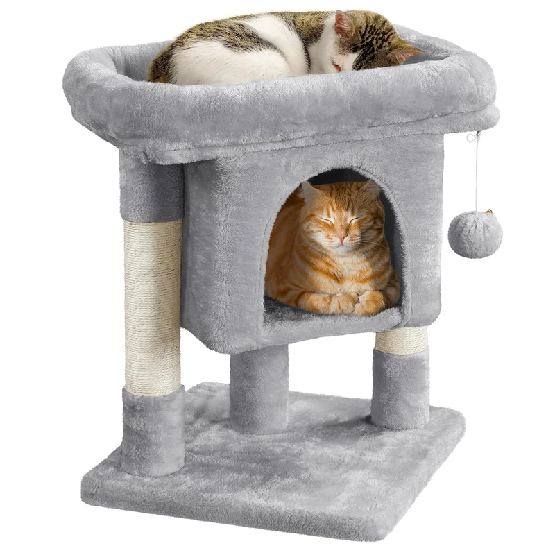 Yaheetech Arbre à Chat 23,5 po - Tour avec Condo et Poteaux en Sisal, Gris Clair