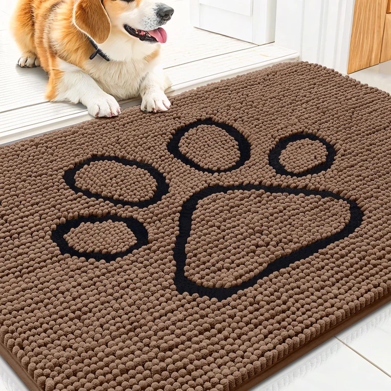 Smiry Tapis de Porte pour Pattes Boueuses – Absorbant, Antidérapant et Lavable – 30x20 pouces – Coffee et Noir