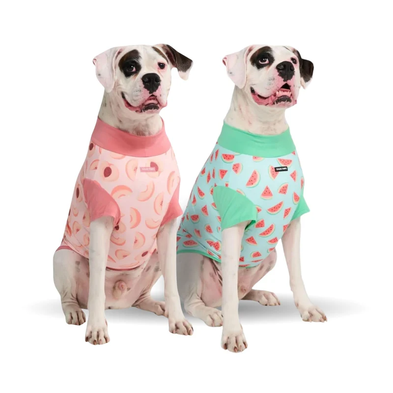 Spark Paws T-shirt bloque-soleil pour chien – UV30, léger et sec; Pastèque et Pêche (ensemble de 2, taille 3XL)