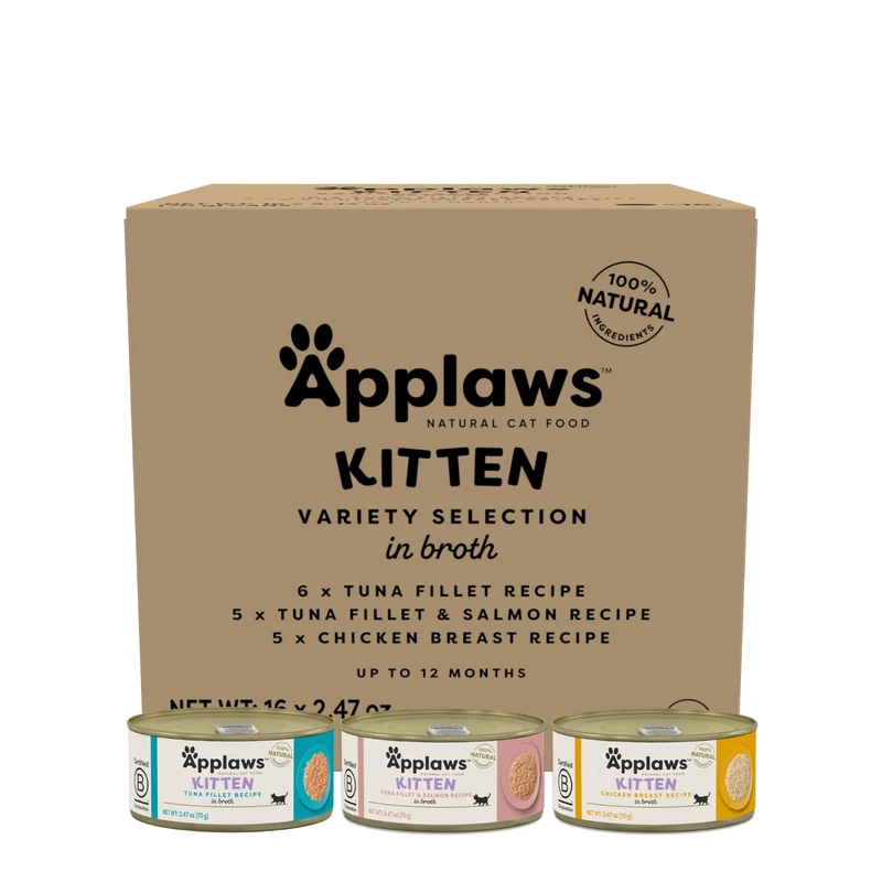 Applaws Wet Kitten – Ingrédients Naturels, Protéine Élevée, Sans Additifs – Bouillon (16 boîtes de 70 g)