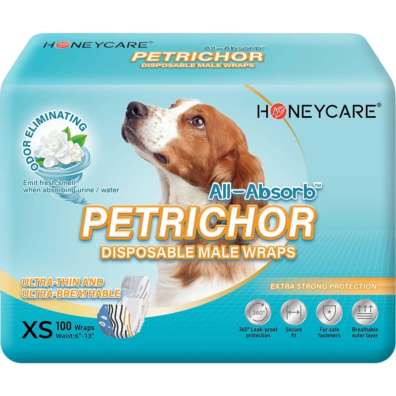 HONEY CARE All Absorb Petrichor Protège-urine jetables pour chien mâle — Odeur fraîche, Très petit, Blanc, 100 pièces