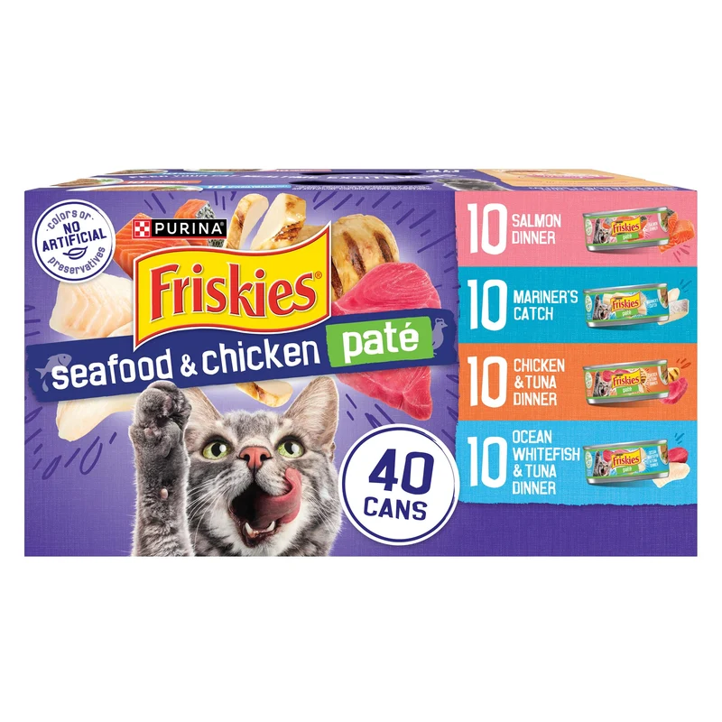Purina Friskies Pâté pour Chat – Coffret Variété Mer et Poulet, 40 Boîtes de 5,5 oz