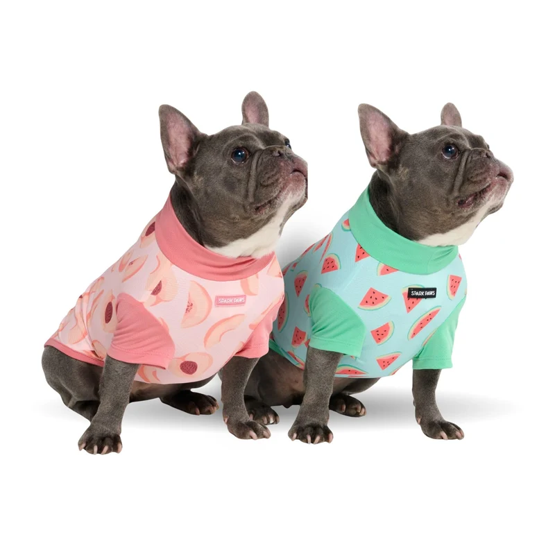 Spark Paws T-Shirt de Protection Solaire pour Chien – SPF30, Léger et Respirant, Séchage Rapide – Pastèque et Pêche (Lot de 2, 2XL)