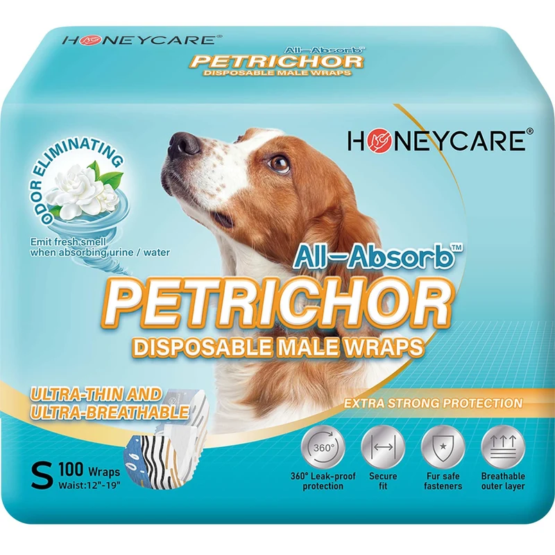 HONEY CARE Petrichor — Culotte jetable mâle pour chien, parfum frais, 100 pièces, taille Petite