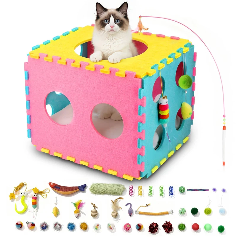 MOYMO 41 Jouets Interactifs pour Chats d’Intérieur – Coussin Doux et Accessoires Multisensoriaux