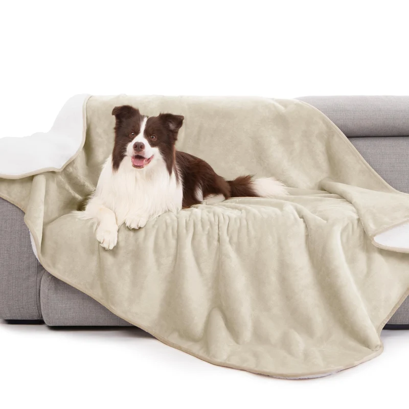 gogobunny Couverture Imperméable Crème – Sherpa Réversible 50x60 po, Protège Lit et Mobilier
