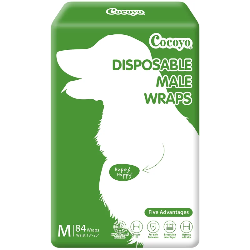 COCOYO Wraps Jetables pour Chien Mâle – Taille Moyenne, 84 Pièces, Ultra Absorbants, Indicateur d’Humidité