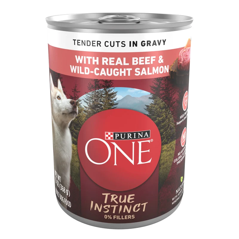 Purina ONE Haute Protéine Tender Cuts en Sauce – Bœuf Réel et Saumon Sauvage (Lot de 12 boîtes 375 ml)