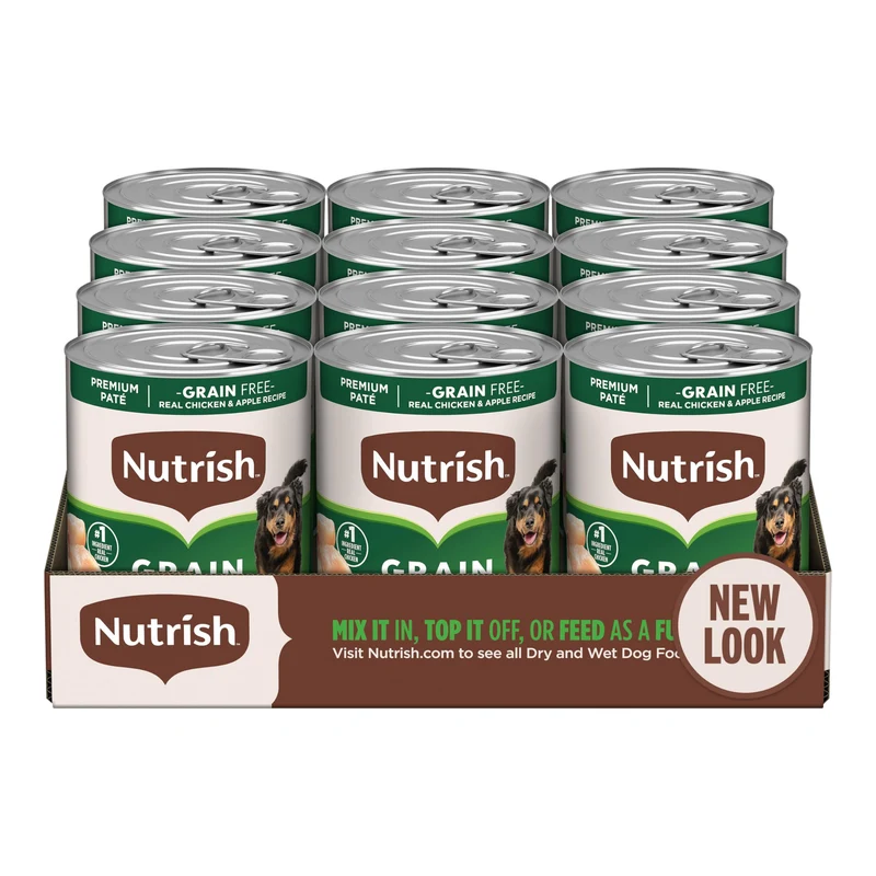Nutrish sans céréales – Pâté humide au poulet et pomme pour chien, 12 x 13 oz (emballage variable)
