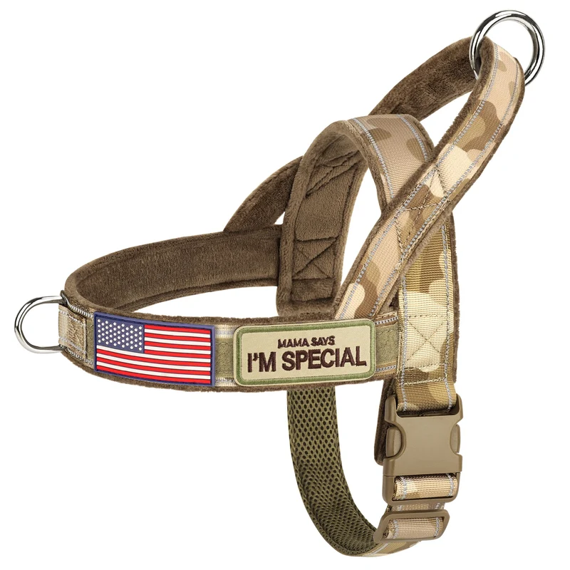 Forestpaw Harnais Anti-Tirage pour Chien avec Grande Poignée – Enfiler Réfléchissant, Doublure Flanelle, Pour Chiens Moyens/Grands – Marron Camouflage XL