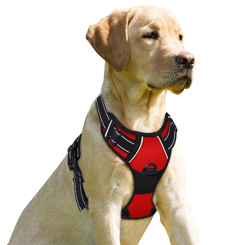 BARKBAY Harnais anti-pull avec clip avant – Rouge, XL, réfléchissant