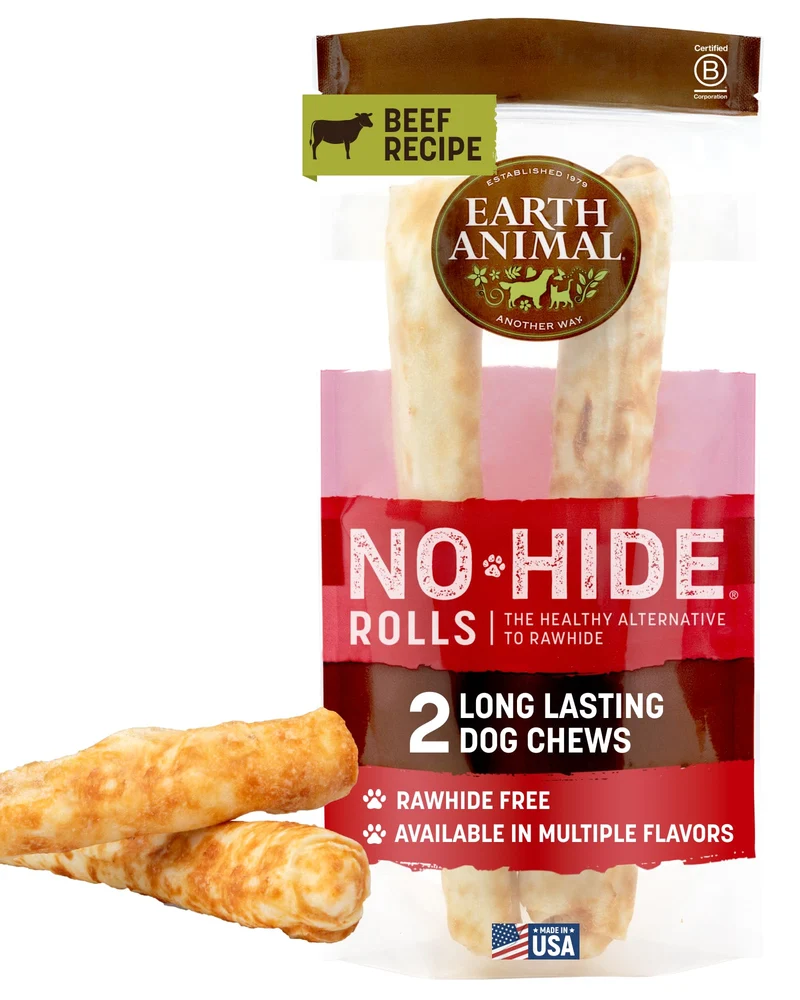 Earth Animal No Hide Chews – Friandises sans cuir longue durée pour grands chiens (bœuf) – 2 pièces