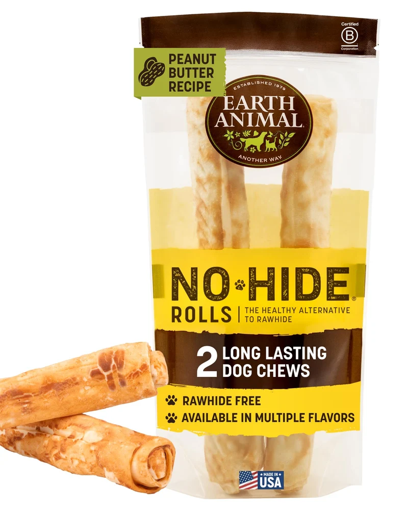 Earth Animal No Hide – Friandises sans cuir pour grands chiens, pâte d’arachide, lot de 2