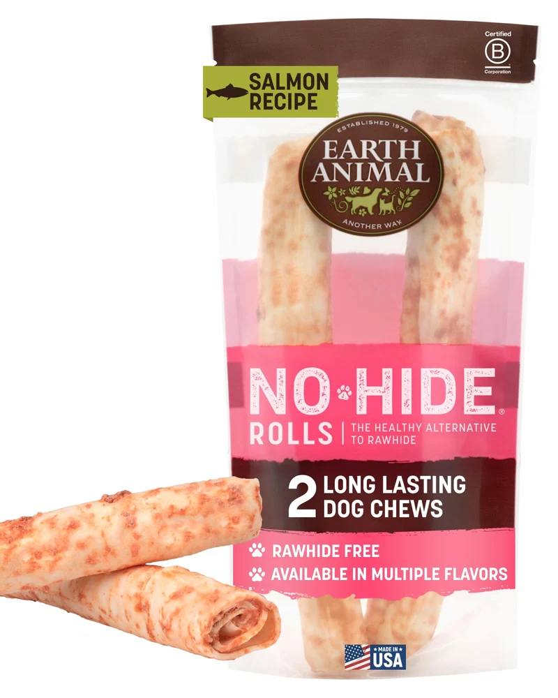Earth Animal No Hide Chews – Longue Mastication Sans Cuir pour Chiens Grands, Saumon – 2 Pièces