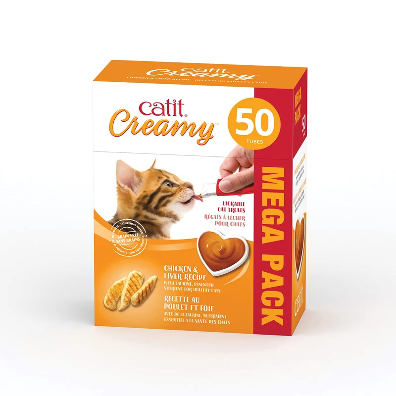 Catit Creamy Lickable Friandise pour Chat – Poulet et Foie, Lot de 50 Tubes