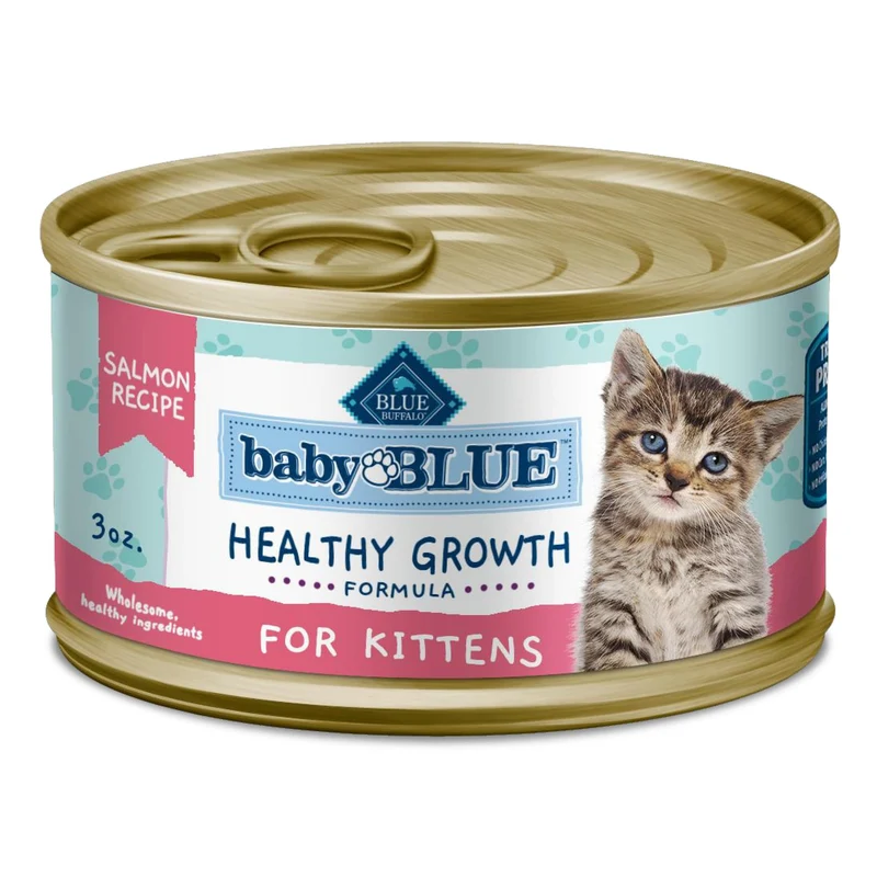 Blue Buffalo Baby BLUE – Nourriture humide naturelle sans céréales pour chatons, pâté de saumon à haute protéine, lot de 24 boîtes de 3 oz