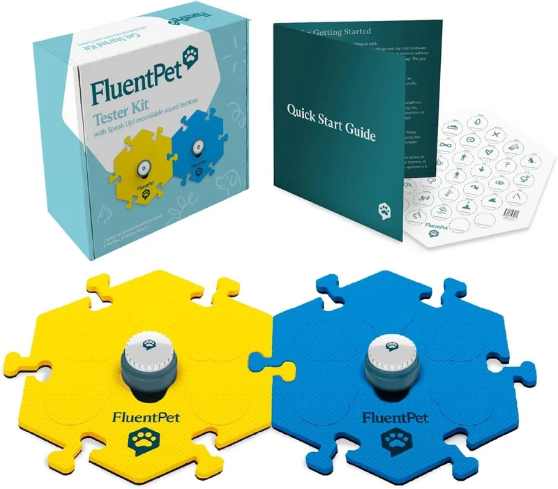 FluentPet Kit d'essai : 2 Boutons Parlants et HexTiles – Apprentissage personnalisable
