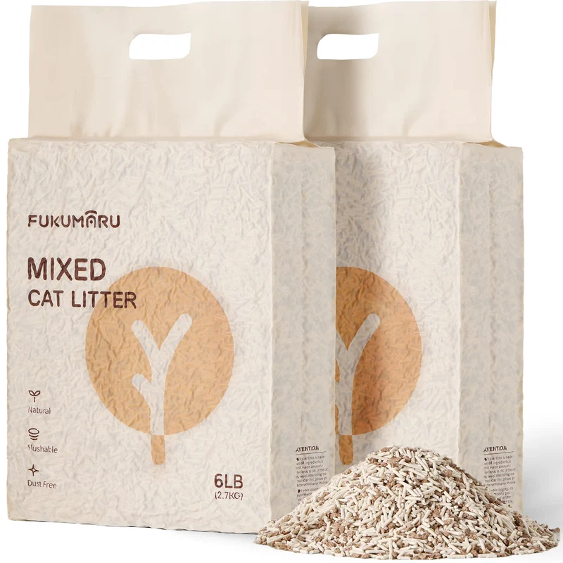 FUKUMARU Litière Tofu pour Chat – 12 livres (2×6), Sans Poussière, Naturelle et Sans Parfum