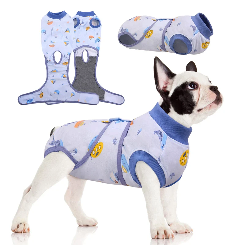 FUAMEY Combinaison de récupération pour chien – Vêtement post-opératoire doux et respirant bleu