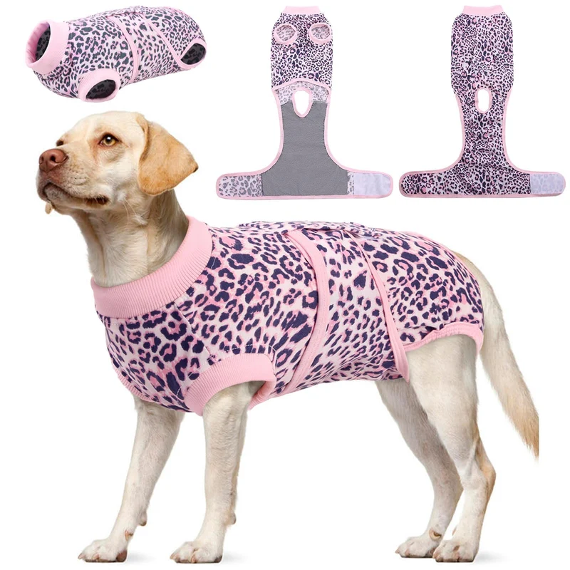 Kuoser – Combinaison de récupération pour chien après chirurgie, taille L, rose, polyester, pour chiens de taille moyenne