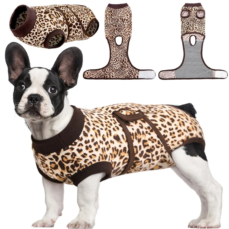 Kuoser Combinaison de rétablissement pour chien – Douce, post-chirurgie, Marron Léopard, Tailles XS-2XL