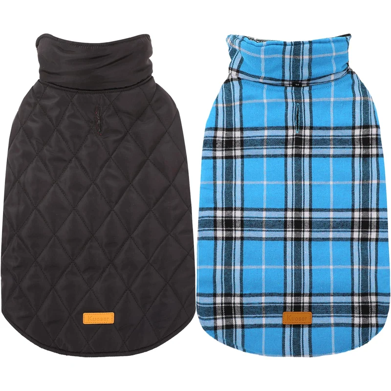 Kuoser Veste Chien Hiver Imperméable XXL – Manteau Réversible Bleu pour Chiens Très Grands