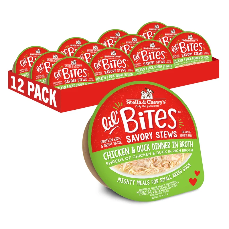 Stella & Chewy's Lil Bites Savory Stews pour Petits Chiens – Poulet et Canard en Bouillon, 12 x 2,7 oz