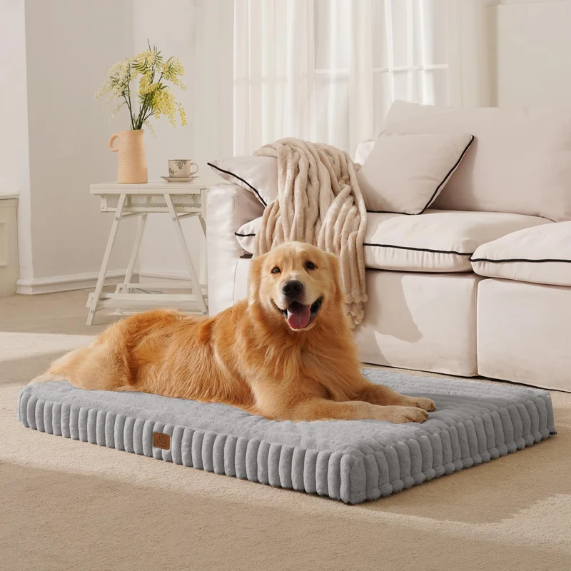 Lit orthopédique pour grand chien - Couchage étanche avec mousse nid d’abeille et fond anti-dérapant, Gris 35x22x3