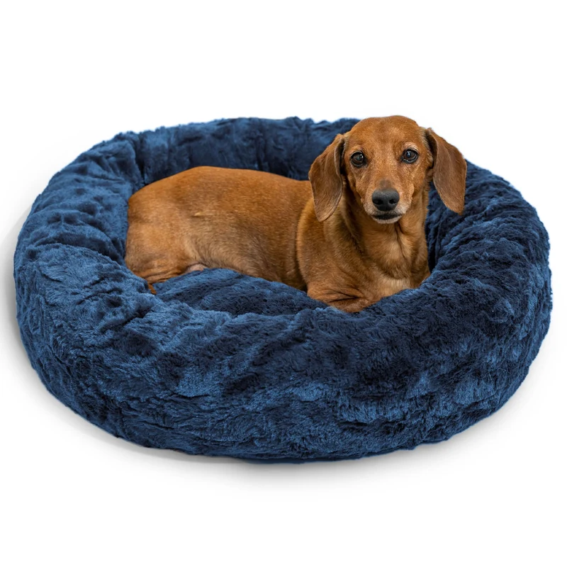 Best Friends by Sheri – Lit Donut Apaisant pour Petits Chiens jusqu’à 25 lb, Fourrure Luxe Navy, 23x23 po