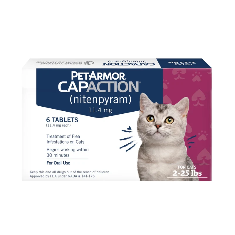 PetArmor CAPACTION (nitenpyram) – Traitement oral anti-puces pour chats, 6 doses, action rapide en 30 minutes
