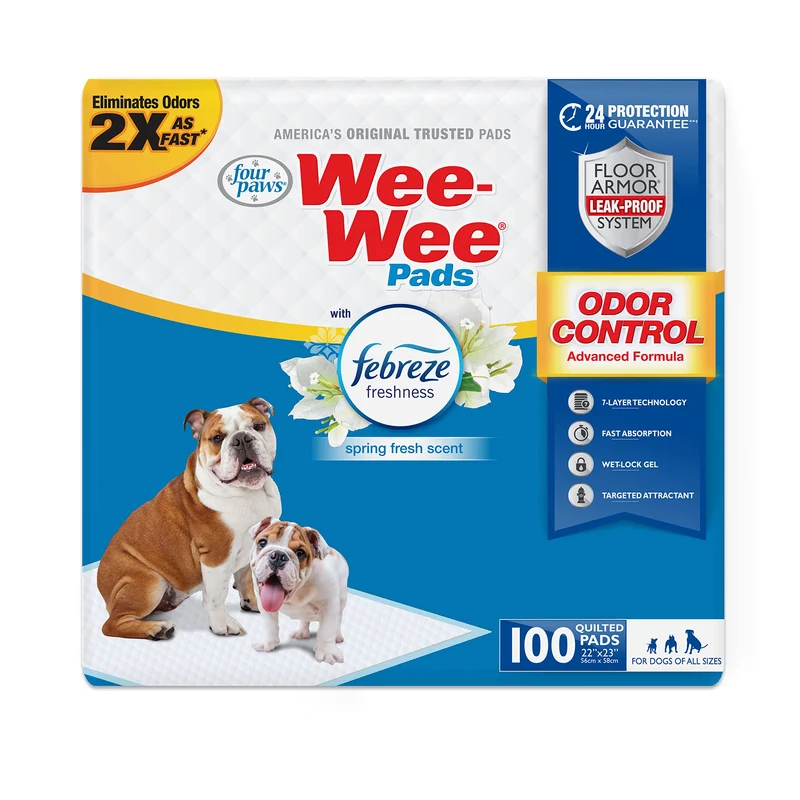 Four Paws Wee-Wee Odor Control avec Febreze Freshness – Couches d’entraînement 22 x 23 po, 50 unités