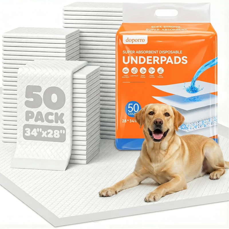 doporro Tapis jetables absorbants pour chiens – 50 pièces, grand format 28x34, bandes anti-dérapantes