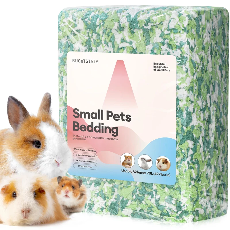 BUCATSTATE Litière Papier Petits Animaux Menthe 70L — 99% Sans Poussière, Contrôle des Odeurs, Douce et Absorbante
