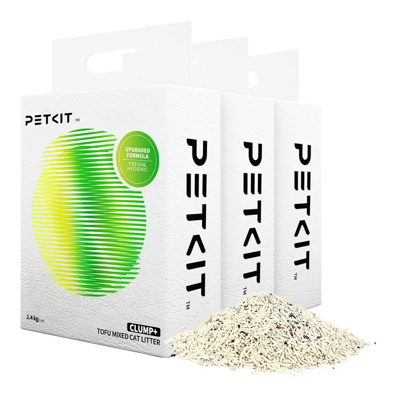 PETKIT ClumpPlus Tofu – Litière pour chats mélangée (Tofu/Bentonite), Lavable à l’eau, Absorption ultra rapide, 100% naturels, sans poussière, faible traînée – 3 sacs de 2,40 kg