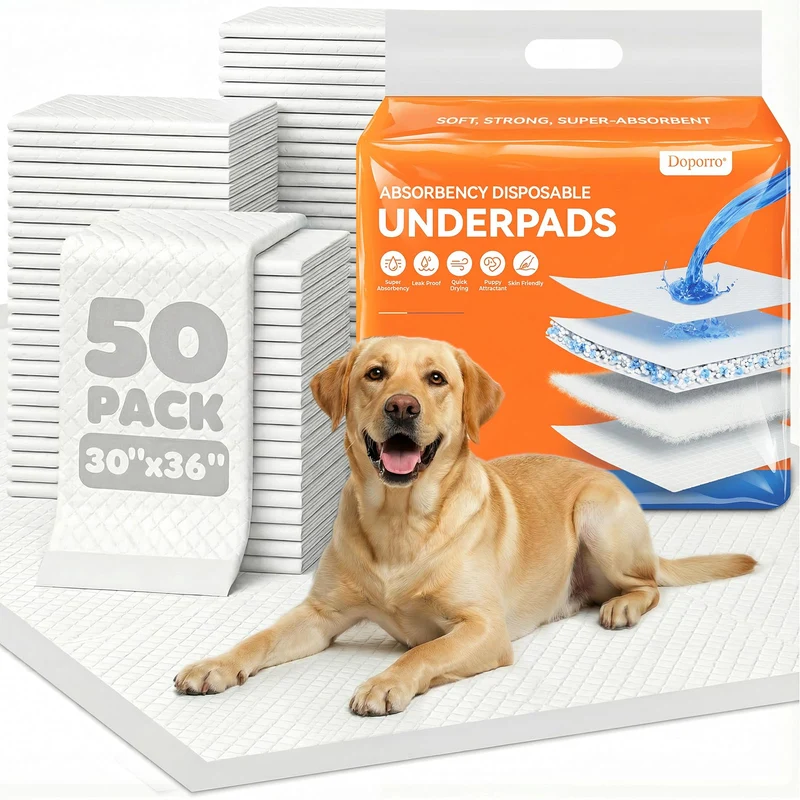 Tapis-pipi jetables Doporro pour chiens et chiots — Grand format 30 x 36 po, 50 unités, ultra absorbants avec bandes adhésives