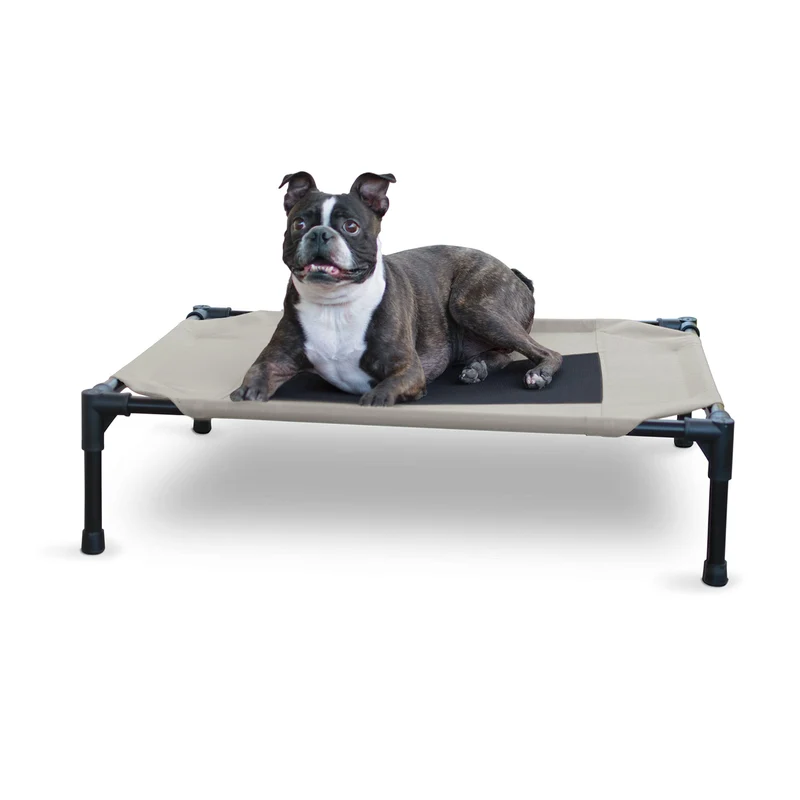 K&H Pet Cot — Lit de chien surélevé d'extérieur, cadre métallique, respirant et pliable — Taille moyenne 32 x 25 po, taupe
