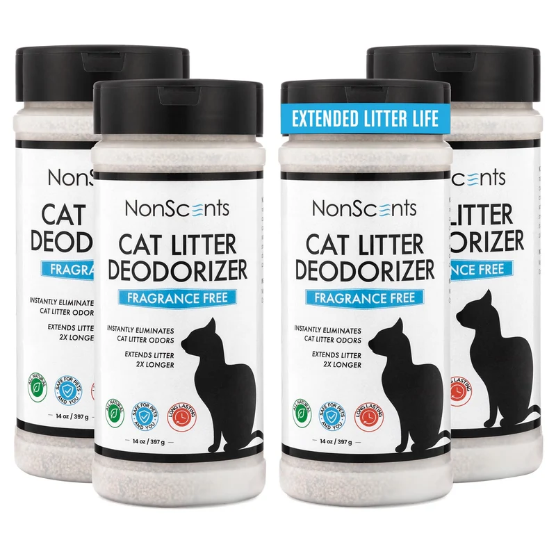 NonScents Désodorisant Litière pour Chat – Élimination des Odeurs Sans Parfum, Prolonge la Vie de la Litière, Pack 4