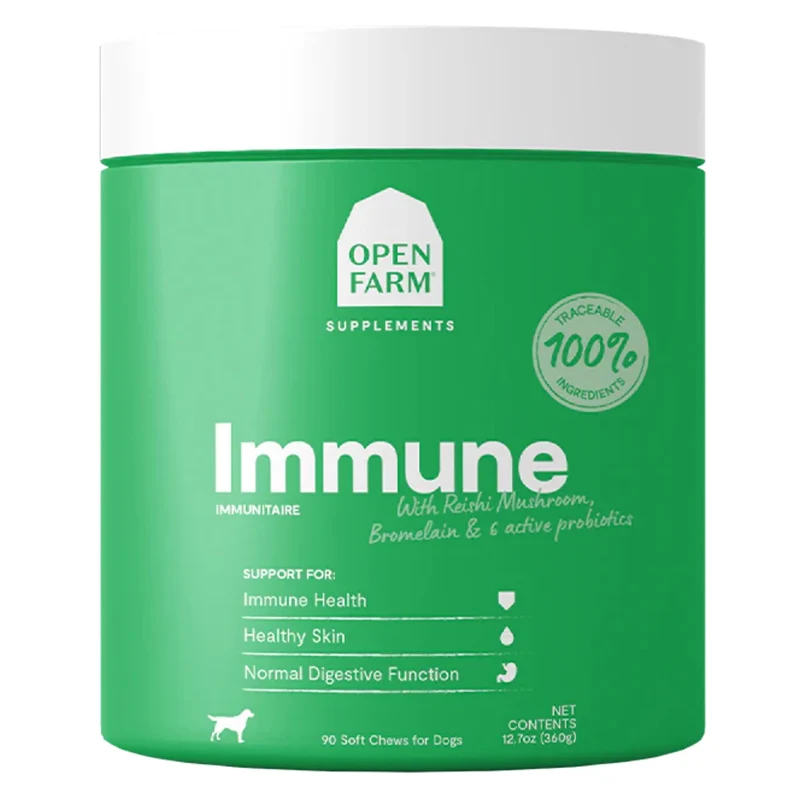 Open Farm Immune Chews – Complément chien végétal et probiotiques, immunité et peau (90 gommes)