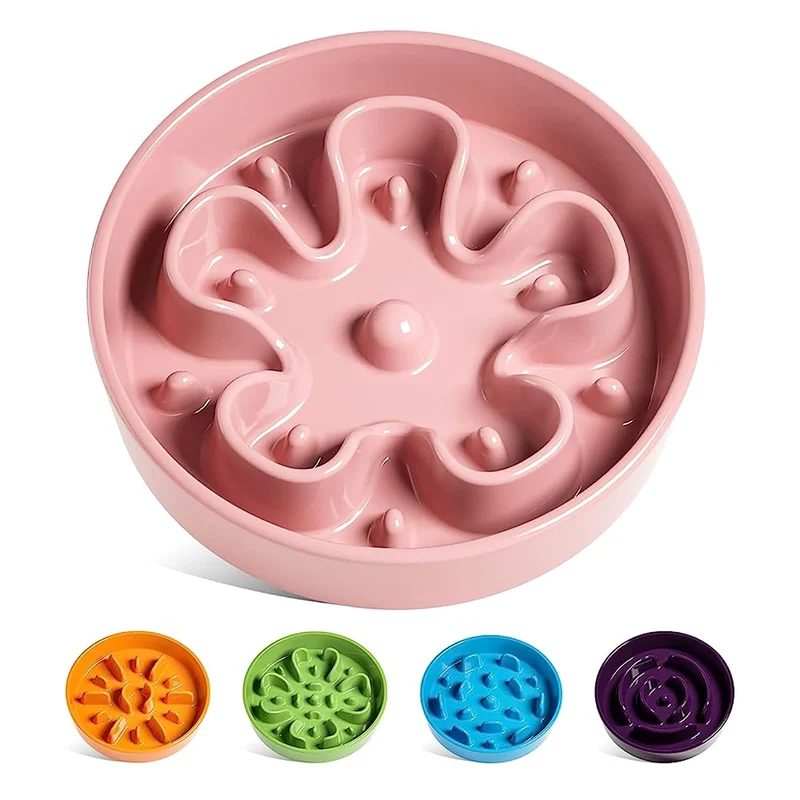 LE TAUCI Bol Ralentisseur de Repas en Céramique — 3 Tasses, Pour Chiens de Taille Moyenne à Grande, Rose Épanouie