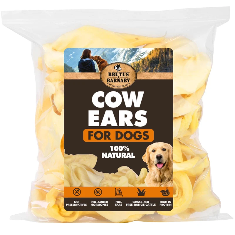 BRUTUS & BARNABY Oreilles de vache pour chiens – 12 pièces, épais, Angus nourri à l’herbe, alternative naturelle sans cuir brut
