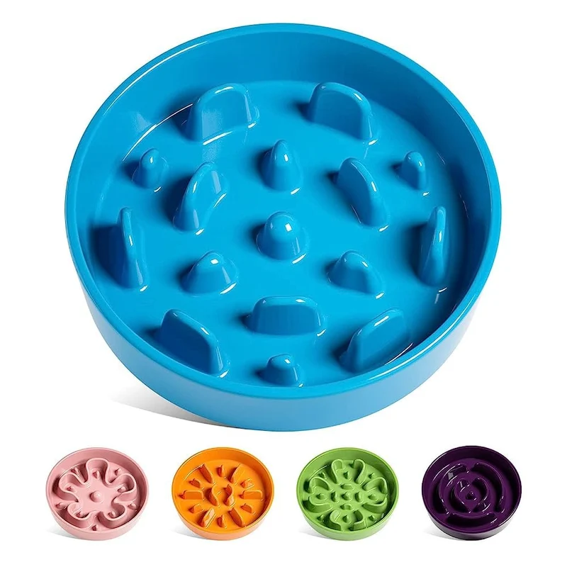 LE TAUCI Bol Céramique Ralentisseur de Repas pour Chiens et Chats — 1,5 Tasses Élevé Bleu Vortex